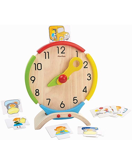 PlanToys Activity Clock, Wooden Toy - Teaches time perception! Montessori Toys