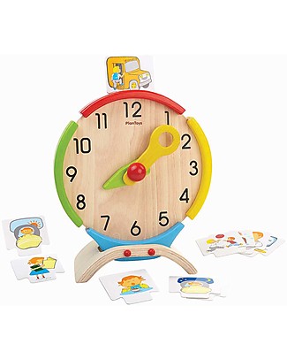 PlanToys Activity Clock, Wooden Toy - Teaches time perception! Montessori Toys