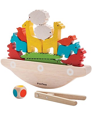 PlanToys Balancing Boat - Balance the Animals on Boat! Wooden Stacking Toys