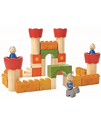 PlanToys Castle Wooden Blocks - 35 pieces, including knights! Figures & Playsets