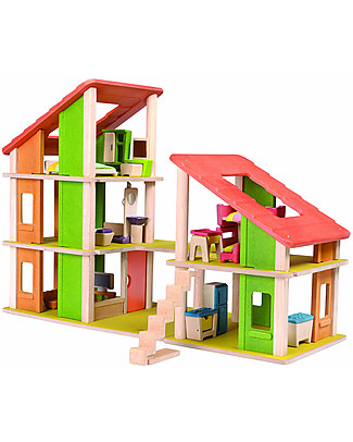 PlanToys Chalet Dollhouse with Forniture - 36 x 78 x 60 cm Dolls Houses