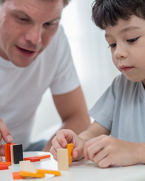 PlanToys Colorful Wooden Domino Race - Enhance Coordination and Concentration Board Games