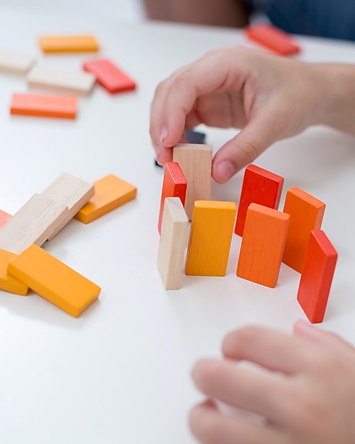 PlanToys Colorful Wooden Domino Race - Enhance Coordination and Concentration Board Games