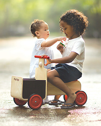 PlanToys Delivery Bike, Wooden Bike with Storage Container and Chalkboard Details - 18 months/5 years Wooden Push & Pull Toys