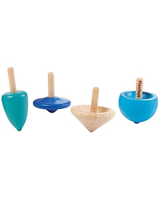 PlanToys Four Spinning Tops - Eco-friendly and Fun! Creative Toys