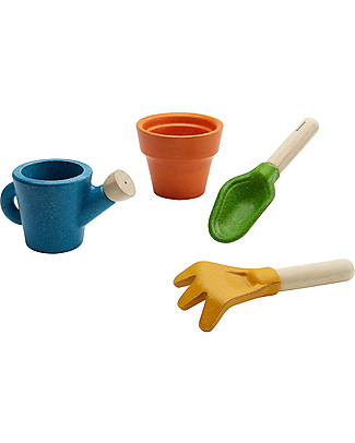 PlanToys Gardening Set - Flower pot + Watering can + Garden fork + Trowel Gardening Toys