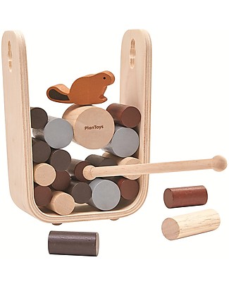 PlanToys Timber Tumble, the Beaver at the Dam - Educational and Funny for the whole Family! Wooden Stacking Toys
