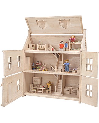 PlanToys Victorian Dollhouse - 2 Floors + Attic - 64x32x72 cm Dolls Houses