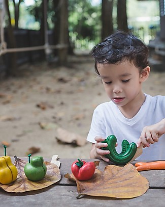 PlanToys Wonky Fruit & Vegetable Set - Teach to Reduce Food Waste Toy Kitchens & Play Food