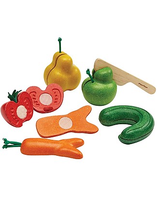 PlanToys Wonky Fruit & Vegetable Set - Teach to Reduce Food Waste Wooden Food