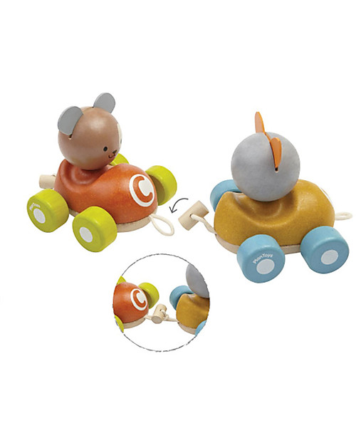 PlanToys Wooden Animal Train, Pull-Along Toy, 3 pieces - Eco-friendly fun! Pull Toys