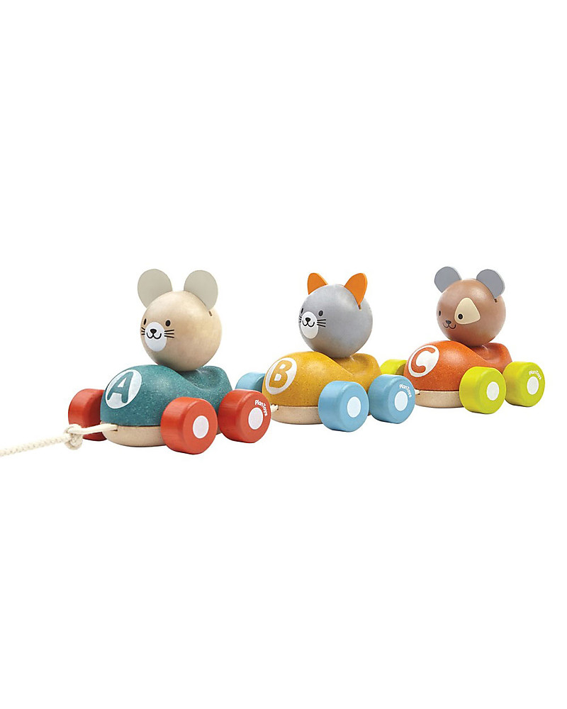 PlanToys Wooden Animal Train, Pull-Along Toy, 3 pieces - Eco-friendly fun! unisex (bambini)