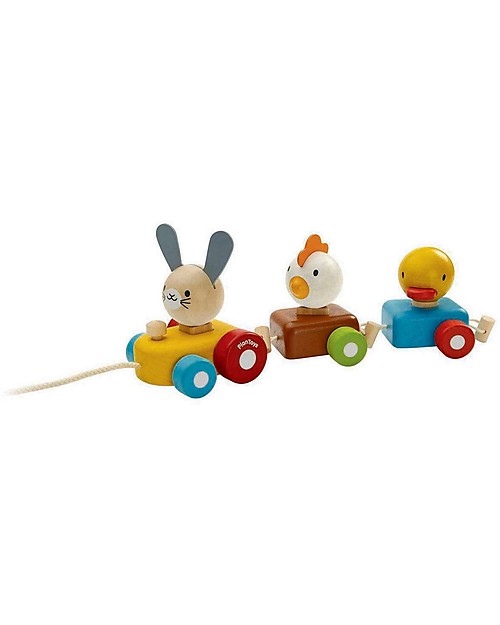 PlanToys Wooden Animal Train to Pull-Along - 3 pieces - Eco-friendly fun! Pull Toys