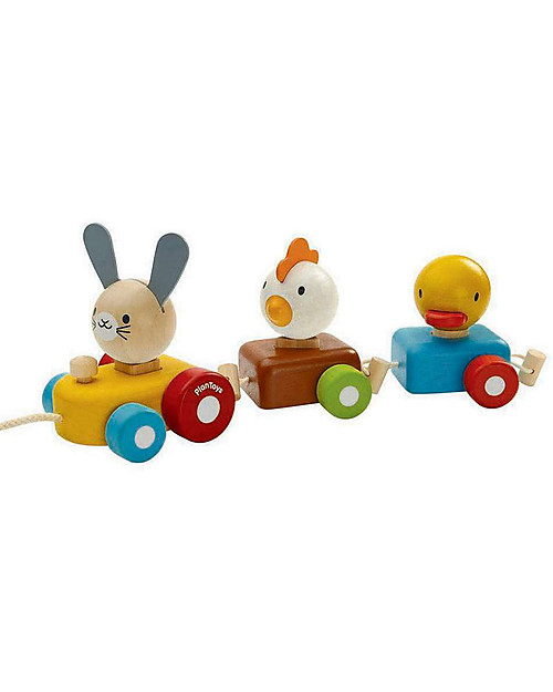 PlanToys Wooden Animal Train to Pull-Along - 3 pieces - Eco-friendly fun! Pull Toys