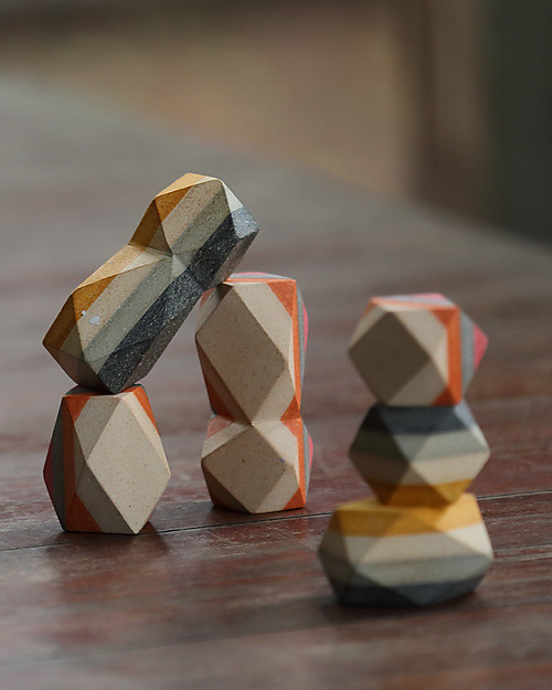 PlanToys Wooden Balance Toy Geo Stacking Rock Wooden Stacking Toys