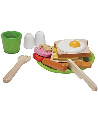 PlanToys Wooden Breakfast Menu - Teach Good Table Manner Toy Kitchens & Play Food