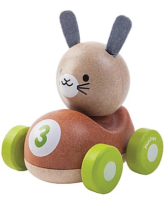 PlanToys Wooden Bunny Racer, 11 cm - Eco-friendly fun! Wooden Toy Cars, Trains & Trucks
