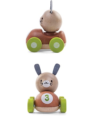 PlanToys Wooden Bunny Racer, 11 cm - Eco-friendly fun! Wooden Toy Cars, Trains & Trucks