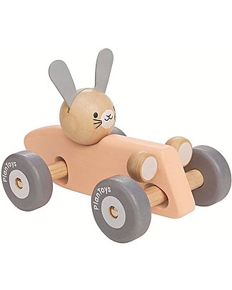 PlanToys Wooden Bunny Racing Car - Start the Race! Wooden Toy Cars, Trains & Trucks