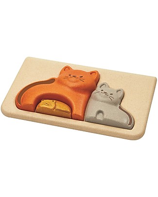 PlanToys Wooden Cat Puzzle, 3 pieces - Eco-friendly fun! Puzzles