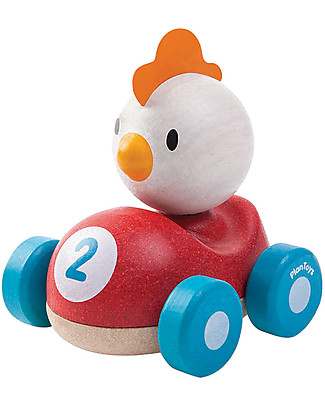 PlanToys Wooden Chicken Racer, 11 cm - Eco-friendly fun! Wooden Push & Pull Toys