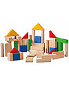 PlanToys Wooden Colorful and Natural Blocks - 50 Pieces Wooden Blocks and Construction Sets