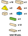 PlanToys Wooden Colorful and Natural Blocks - 50 Pieces Wooden Blocks and Construction Sets