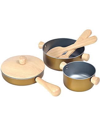 PlanToys Wooden Cooking Utensils - for Little Chef Toy Kitchens