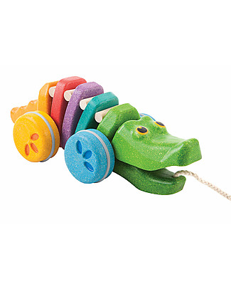 PlanToys Wooden Dancing Alligator, Pull-Along Toy, Rainbow - Eco-friendly fun! Wooden Push & Pull Toys