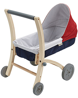 PlanToys Wooden Doll Stroller, Natural - 2-way Wooden Push & Pull Toys