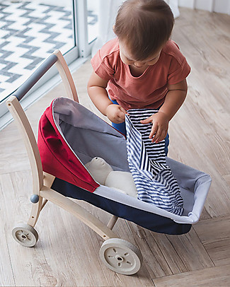 PlanToys Wooden Doll Stroller, Natural - 2-way Wooden Push & Pull Toys