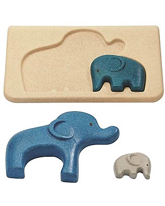 PlanToys Wooden Elephant Puzzle, 3 pieces - Eco-friendly fun! Puzzles
