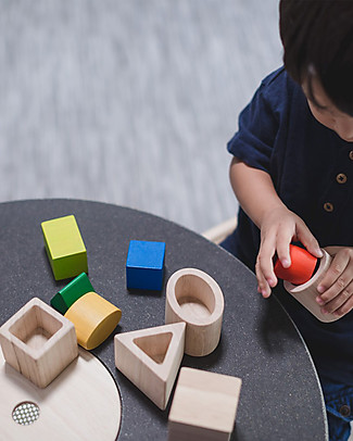 PlanToys Wooden Geo Matching Blocks - Enhance Fine Motor Skills! Wooden Blocks & Construction Sets