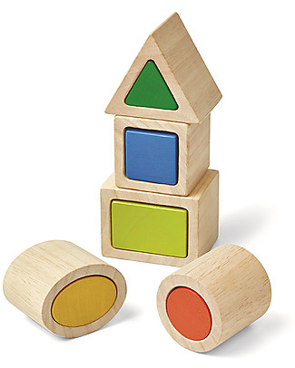 PlanToys Wooden Geo Matching Blocks - Enhance Fine Motor Skills! Wooden Blocks & Construction Sets