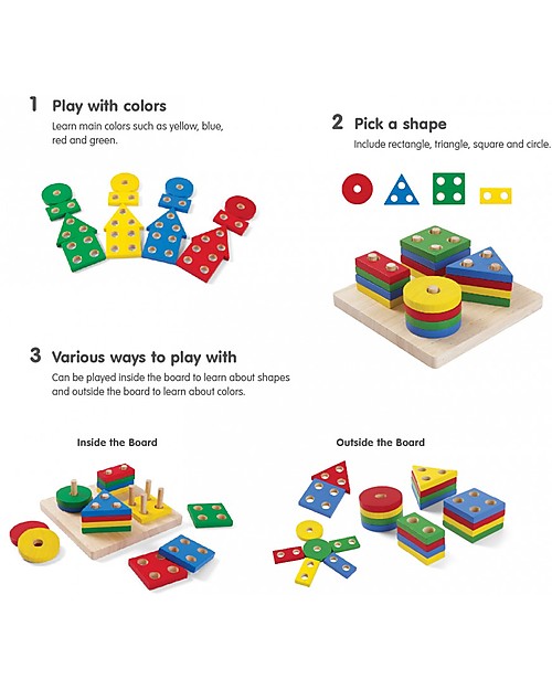 PlanToys Wooden Geometric Sorting Board - Enhance Fine Motor Skills! Wooden Blocks and Construction Sets