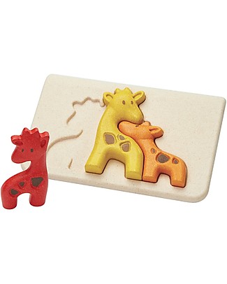 PlanToys Wooden Giraffe Puzzle, 3 pieces - Eco-friendly fun! Puzzles