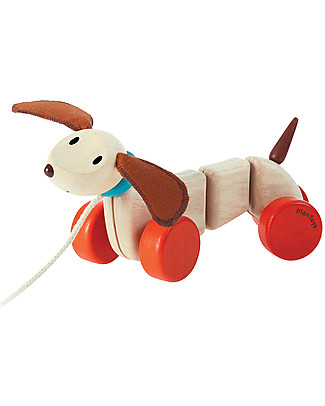 PlanToys Wooden Happy Puppy, Pull-Along Toy - Encourage new Walkers Wooden Push & Pull Toys