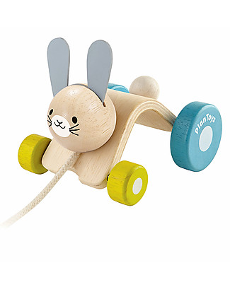 PlanToys Wooden Hopping Rabbit, Pull-Along Toy - Eco-friendly fun! Wooden Push & Pull Toys
