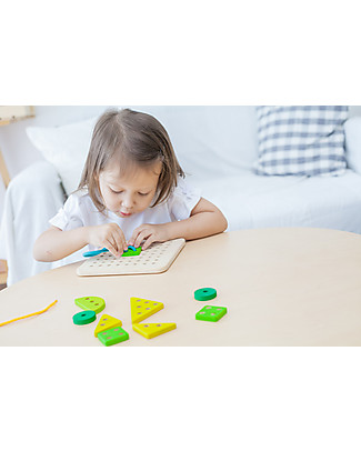 PlanToys Wooden Lacing Board - Improves motor skills and coordination Wooden Stacking Toys