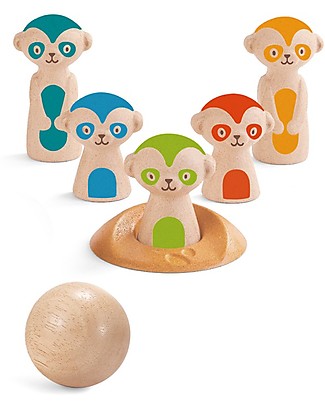 PlanToys Wooden Meerkat Bowling, 7 pieces - Eco-friendly fun! Outdoor Games and Toys_