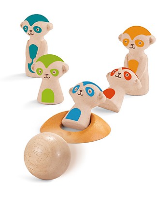 PlanToys Wooden Meerkat Bowling, 7 pieces - Eco-friendly fun! Outdoor Games and Toys_
