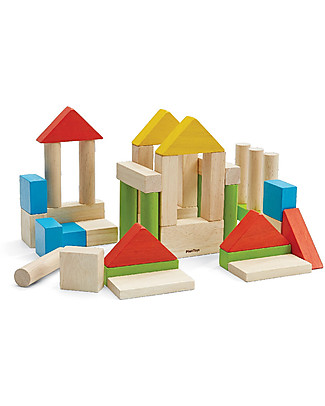 PlanToys Wooden Natural Blocks - Colourful - 40 pieces Wooden Blocks & Construction Sets