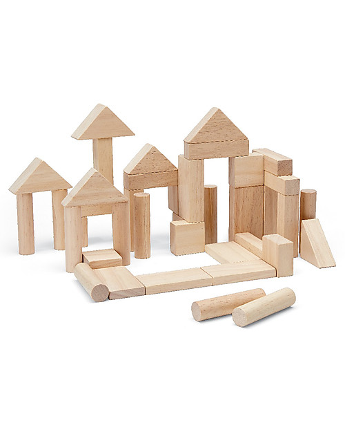 PlanToys Wooden Natural Blocks - Natural - 40 pieces Wooden Blocks and Construction Sets