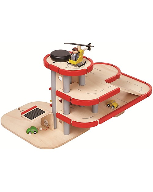 PlanToys Wooden Parking Garage - Fun and educational Wooden Toy Cars, Trains & Trucks