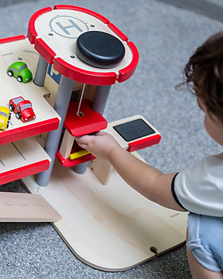 PlanToys Wooden Parking Garage - Fun and educational Wooden Toy Cars, Trains & Trucks