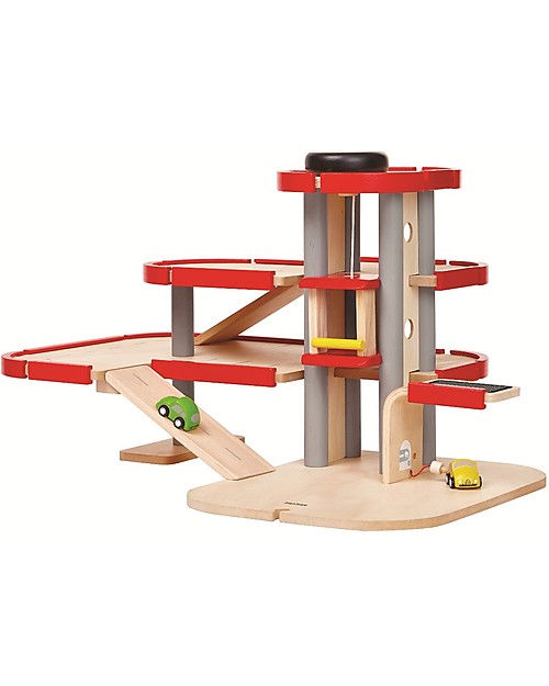 PlanToys Wooden Parking Garage - Fun and educational Wooden Toy Cars, Trains & Trucks