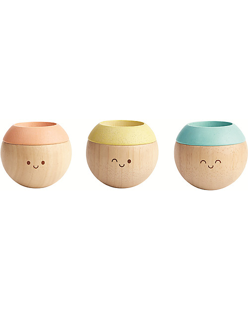 PlanToys Wooden Pastel Sensory Tumbling - Visual, Auditory and Tactile Development Wooden Rattles
