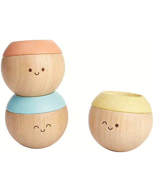 PlanToys Wooden Pastel Sensory Tumbling - Visual, Auditory and Tactile Development Wooden Rattles