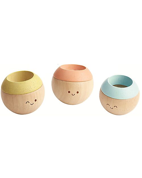 PlanToys Wooden Pastel Sensory Tumbling - Visual, Auditory and Tactile Development Wooden Rattles