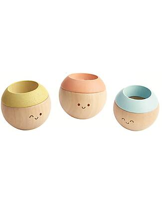 PlanToys Wooden Pastel Sensory Tumbling - Visual, Auditory and Tactile Development Wooden Rattles